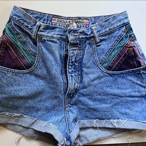 Vintage Zena Color Block Denim Cut Off Jean Shorts